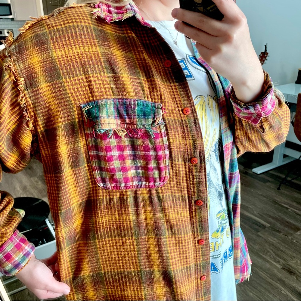 Vintage Patchwork Plaid Button Down Flannel - image 6